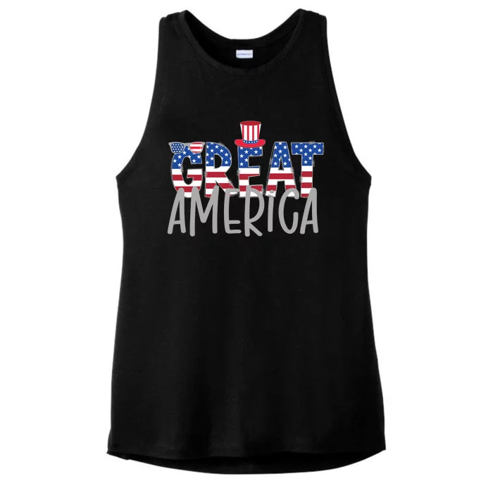 Great America 4th Of July Festive Usa Ladies Tri-Blend Wicking Tank