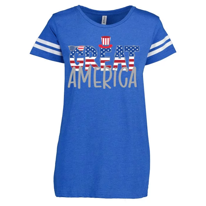 Great America 4th Of July Festive Usa Enza Ladies Jersey Football T-Shirt