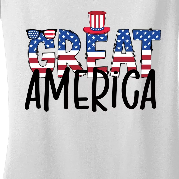 Great America 4th Of July Festive Usa Women's V-Neck T-Shirt