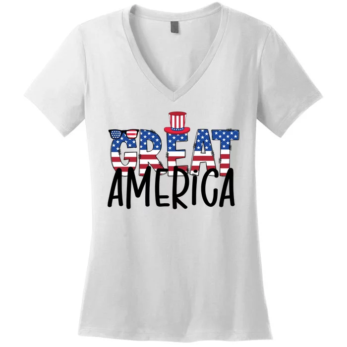 Great America 4th Of July Festive Usa Women's V-Neck T-Shirt