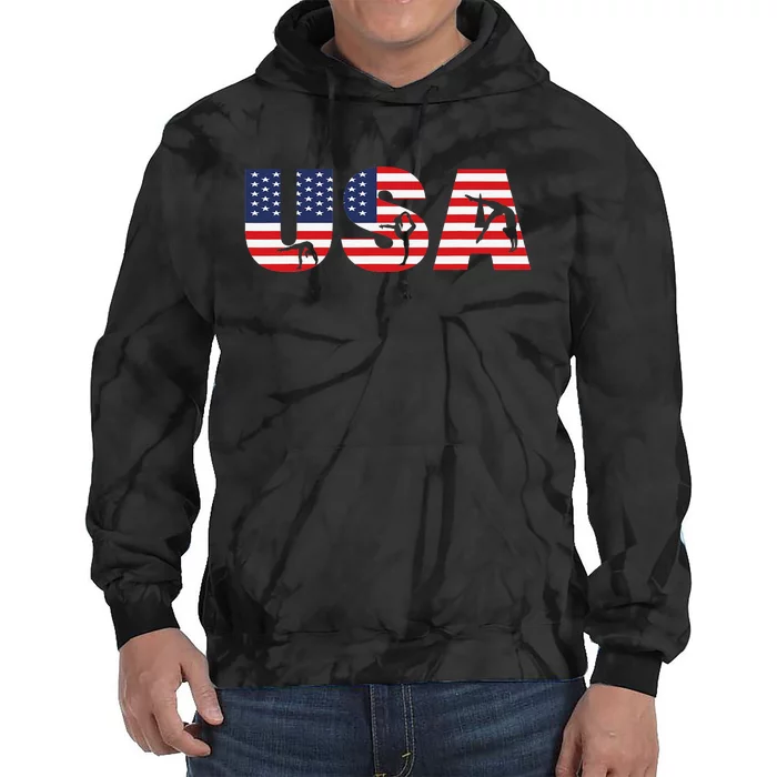 Gymnastics Artwork 4th of July American Flag USA Gymnast Tie Dye Hoodie