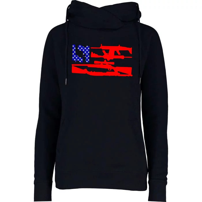 Guns And 69 USA Flag Womens Funnel Neck Pullover Hood