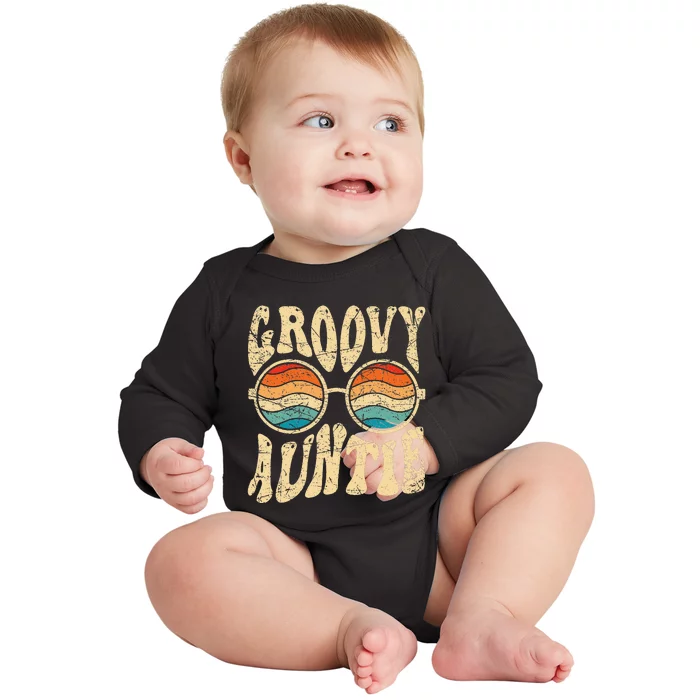 Groovy Auntie 70s Aesthetic Nostalgia 1970's Retro Aunt Baby Long Sleeve Bodysuit