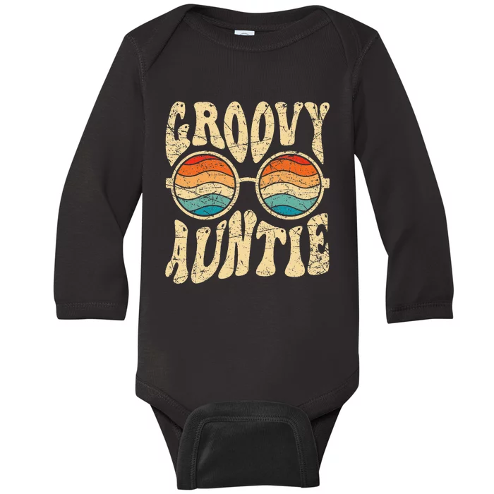 Groovy Auntie 70s Aesthetic Nostalgia 1970's Retro Aunt Baby Long Sleeve Bodysuit