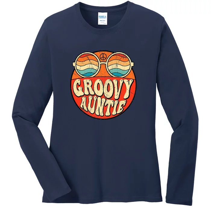 Groovy Auntie 70s Aesthetic Nostalgia 1970s Retro Aunt Ladies Long Sleeve Shirt