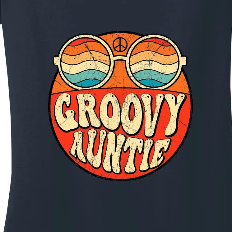 Groovy Auntie 70s Aesthetic Nostalgia 1970s Retro Aunt Women's V-Neck T-Shirt