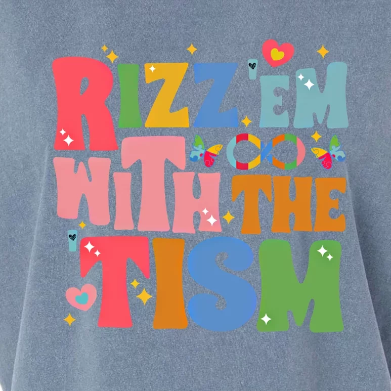 Groovy Autism Awareness Funny Rizz Em With The Tism Gift Garment-Dyed Women's Muscle Tee