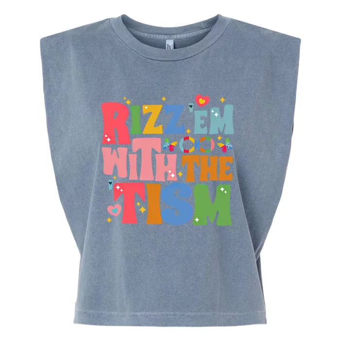 Groovy Autism Awareness Funny Rizz Em With The Tism Gift Garment-Dyed Women's Muscle Tee