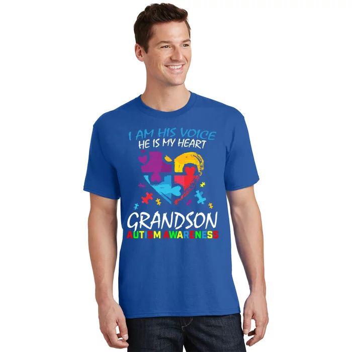 Grandson Autism Awareness I Am His Voice Heart Puzzle Piece Meaningful Gift T-Shirt