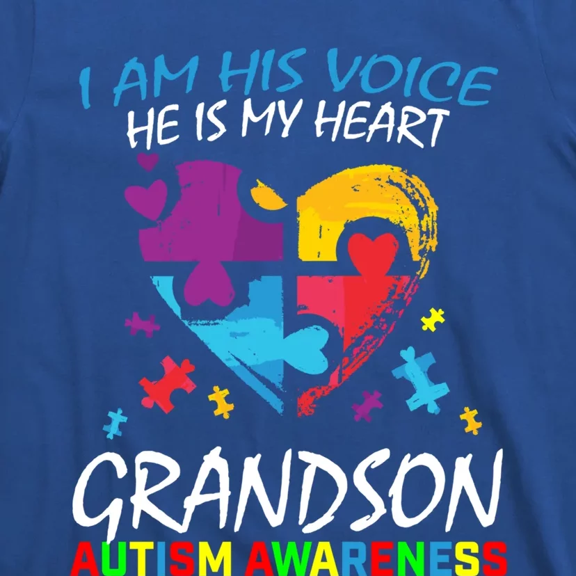 Grandson Autism Awareness I Am His Voice Heart Puzzle Piece Meaningful Gift T-Shirt