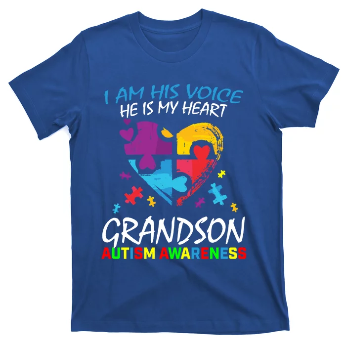 Grandson Autism Awareness I Am His Voice Heart Puzzle Piece Meaningful Gift T-Shirt