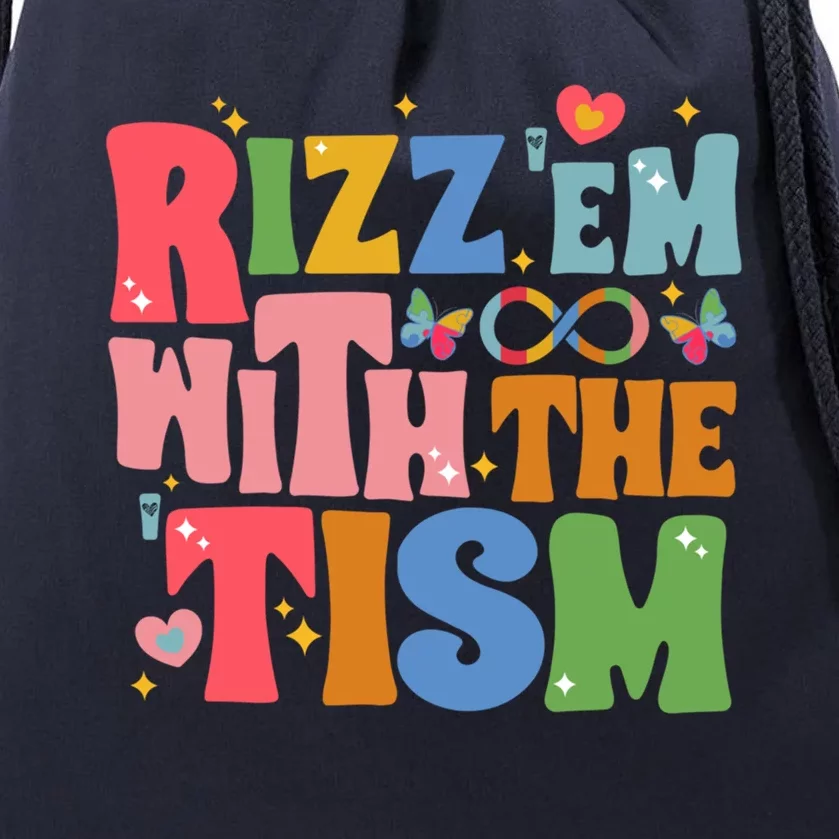 Groovy Autism Awareness Funny Rizz Em With The Tism Meaningful Gift Drawstring Bag