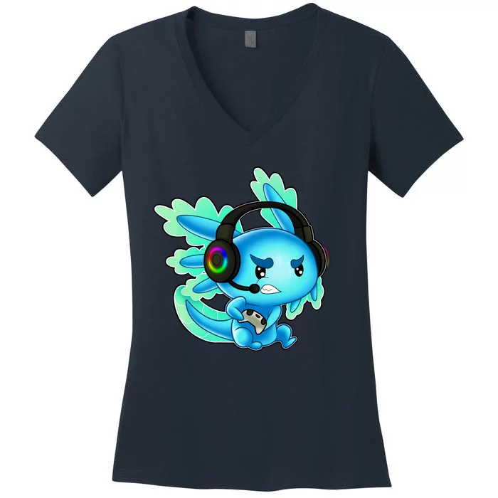 Gaming Axolotl Ambystoma Mexicanum Mexican Walking Fish Women's V-Neck T-Shirt