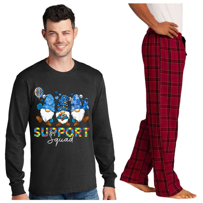 Gnomes Autism Awareness Support Squad Blue Ribbon Long Sleeve Pajama Set