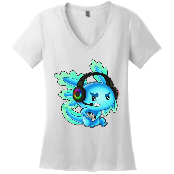 Gaming Axolotl Ambystoma Mexicanum Mexican Walking Fish Women's V-Neck T-Shirt