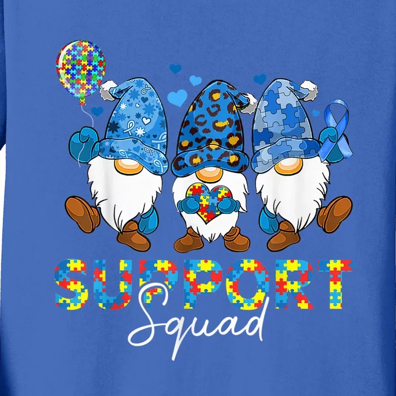 Gnomes Autism Awareness Shirts Support Squad Blue Ribbon Kids Long Sleeve Shirt