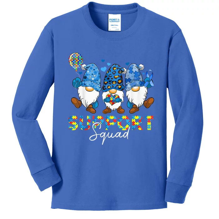 Gnomes Autism Awareness Shirts Support Squad Blue Ribbon Kids Long Sleeve Shirt