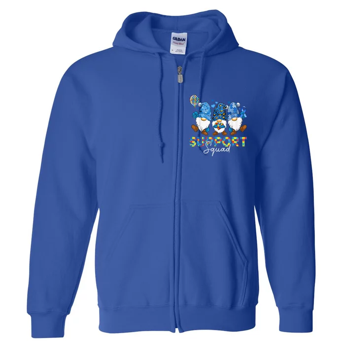 Gnomes Autism Awareness Shirts Support Squad Blue Ribbon Full Zip Hoodie