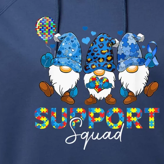 Gnomes Autism Awareness Support Squad Blue Ribbon Performance Fleece Hoodie