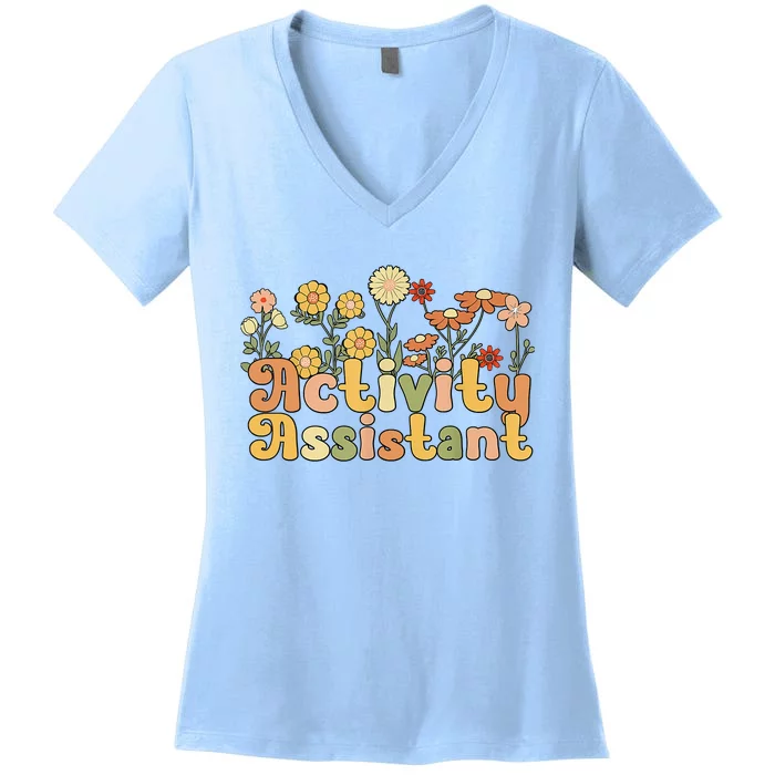 Groovy Activity Assistant Flowers Women's V-Neck T-Shirt