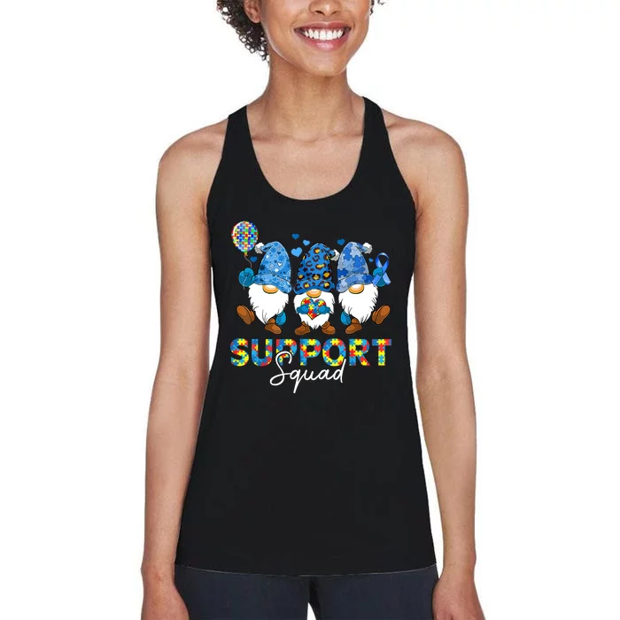 Gnomes Autism Awareness Shirts Support Squad Blue Ribbon Women's Racerback Tank