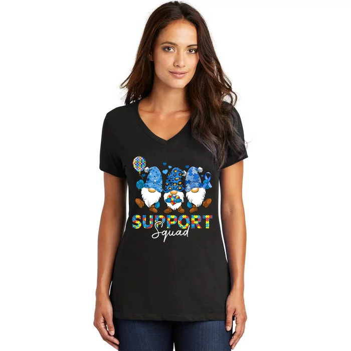 Gnomes Autism Awareness Shirts Support Squad Blue Ribbon Women's V-Neck T-Shirt