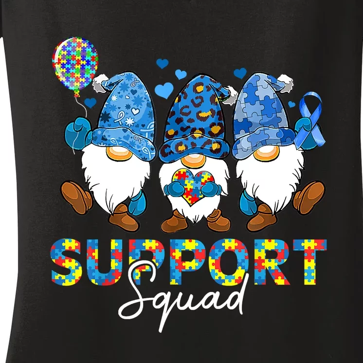 Gnomes Autism Awareness Shirts Support Squad Blue Ribbon Women's V-Neck T-Shirt