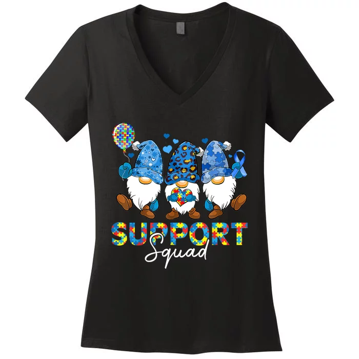 Gnomes Autism Awareness Shirts Support Squad Blue Ribbon Women's V-Neck T-Shirt