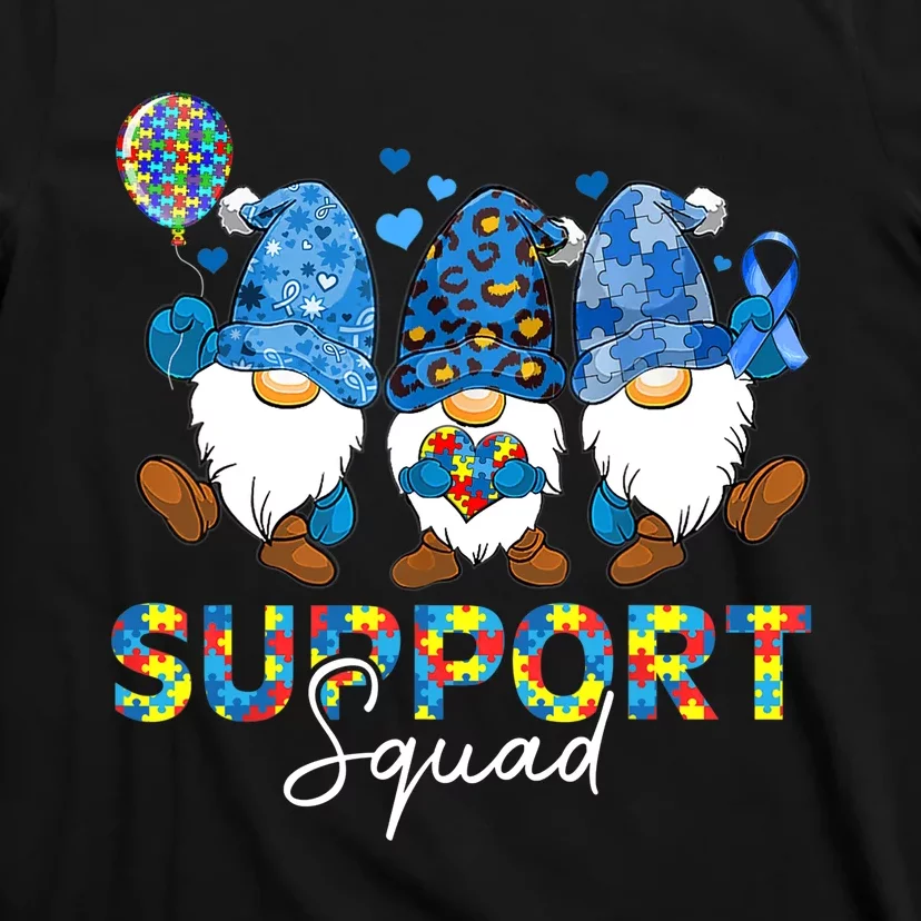 Gnomes Autism Awareness Support Squad Blue Ribbon T-Shirt