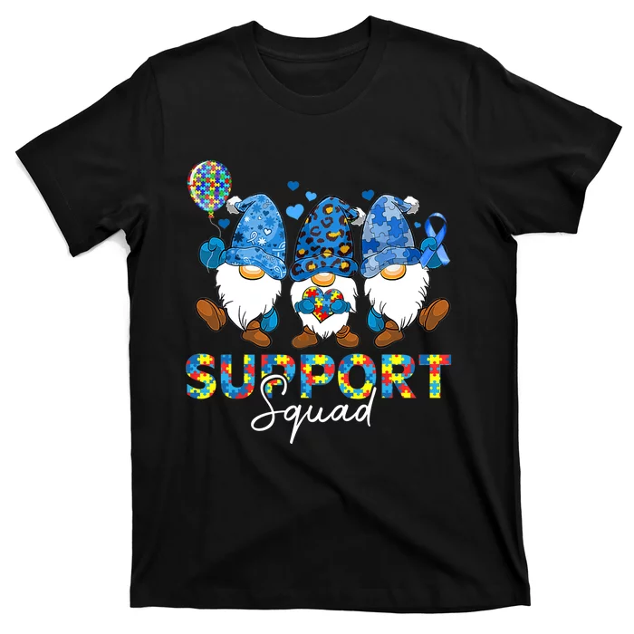 Gnomes Autism Awareness Support Squad Blue Ribbon T-Shirt