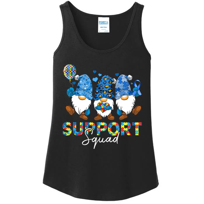 Gnomes Autism Awareness Support Squad Blue Ribbon Ladies Essential Tank