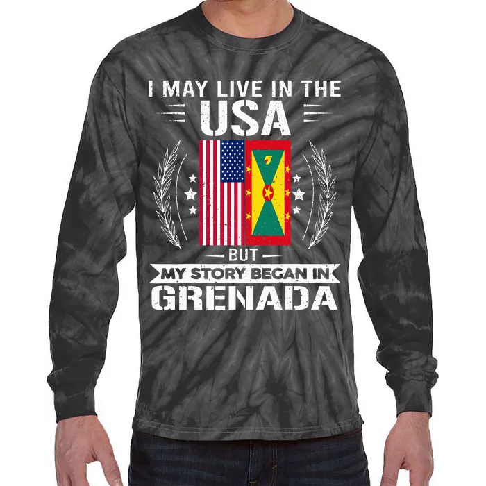 Grenada American And Grenada Flags Proud Grenada Tie-Dye Long Sleeve Shirt