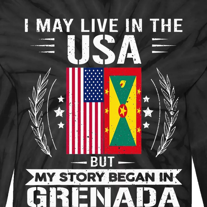 Grenada American And Grenada Flags Proud Grenada Tie-Dye Long Sleeve Shirt