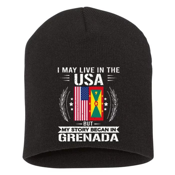 Grenada American And Grenada Flags Proud Grenada Short Acrylic Beanie