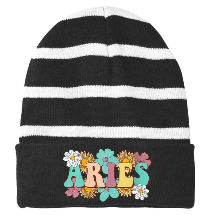 Groovy Aries Astrology Zodiac Sign March April Birthday Striped Beanie with Solid Band