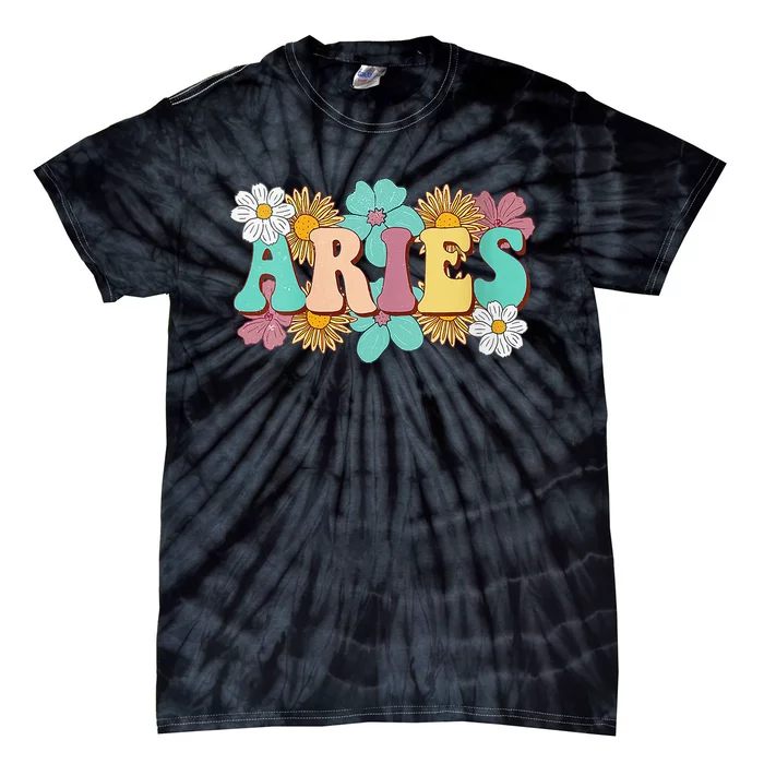 Groovy Aries Astrology Zodiac Sign March April Birthday Tie-Dye T-Shirt