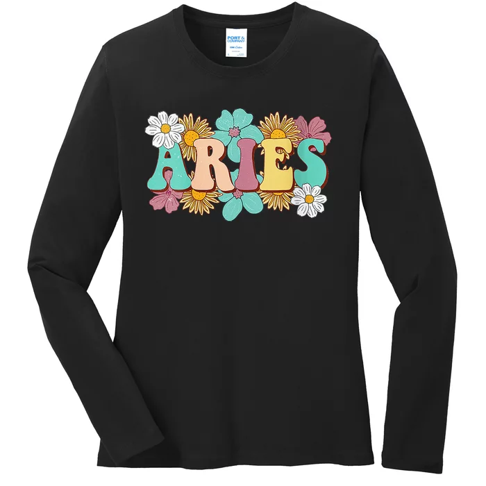 Groovy Aries Astrology Zodiac Sign March April Birthday Ladies Long Sleeve Shirt