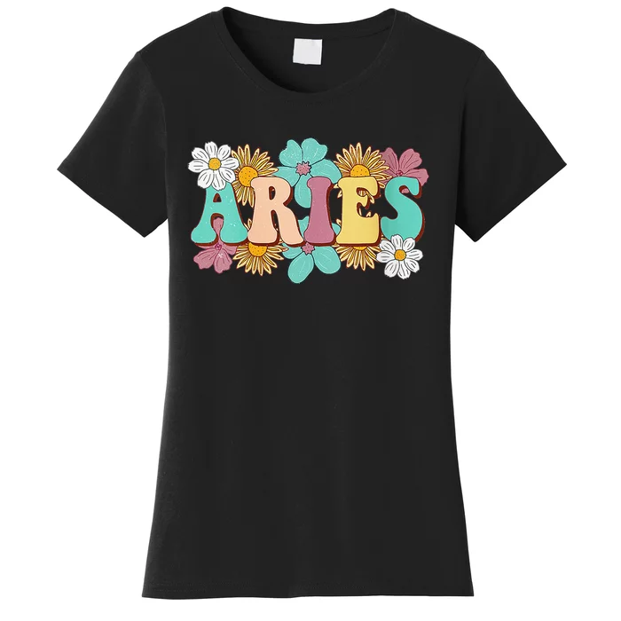 Groovy Aries Astrology Zodiac Sign March April Birthday Women's T-Shirt