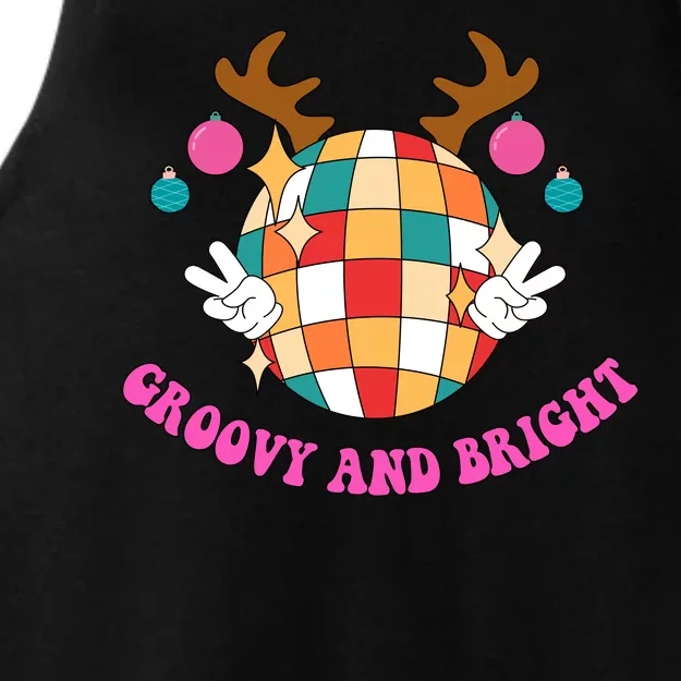 Groovy And Bright Disco Christmas Reindeer Ladies Tri-Blend Wicking Tank