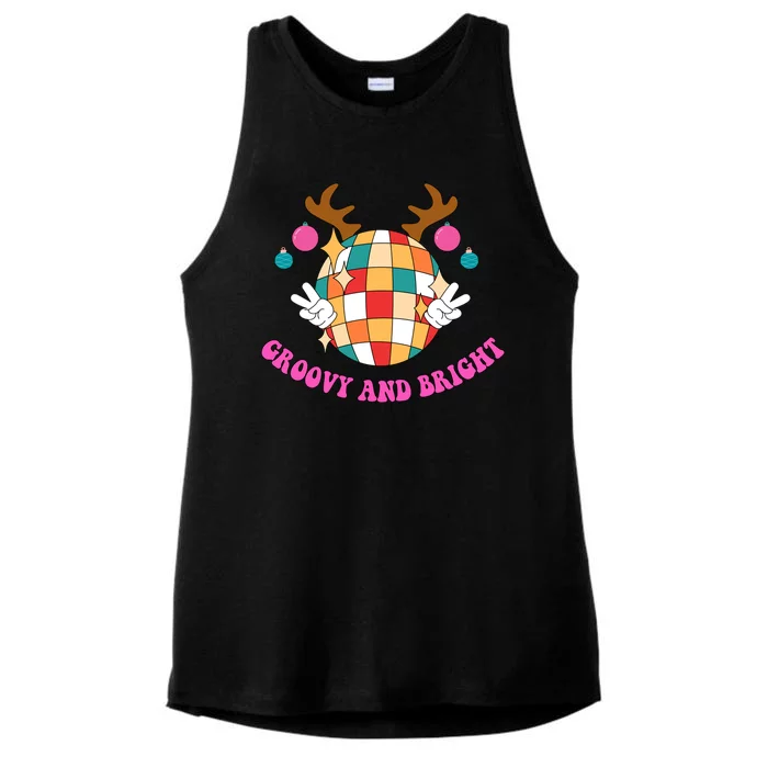 Groovy And Bright Disco Christmas Reindeer Ladies Tri-Blend Wicking Tank