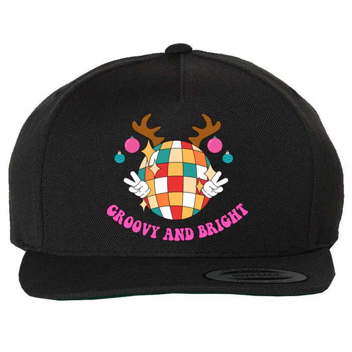 Groovy And Bright Disco Christmas Reindeer Wool Snapback Cap