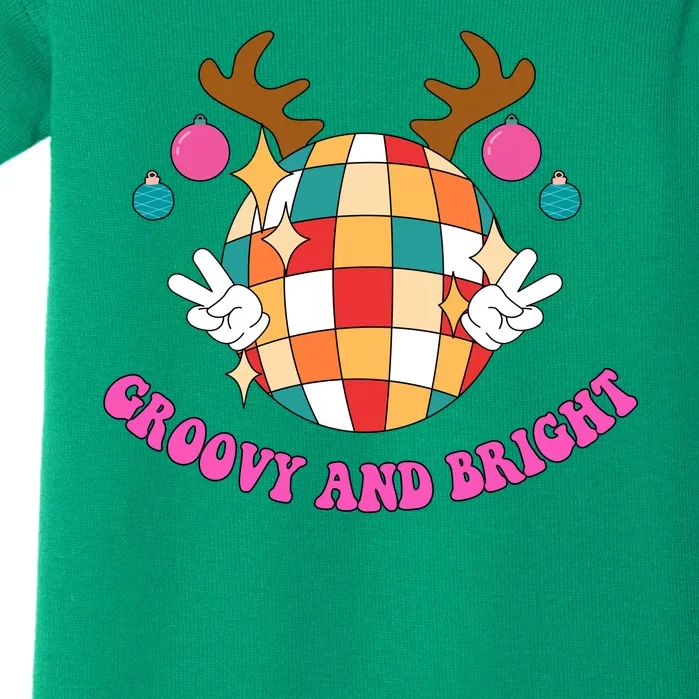 Groovy And Bright Disco Christmas Reindeer Baby Bodysuit