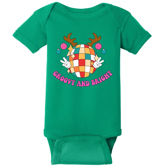 Groovy And Bright Disco Christmas Reindeer Baby Bodysuit