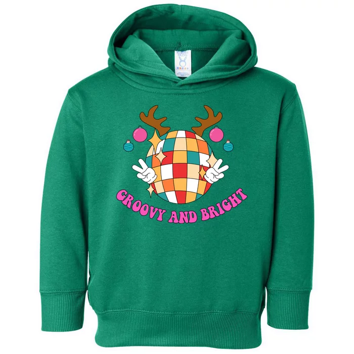 Groovy And Bright Disco Christmas Reindeer Toddler Hoodie