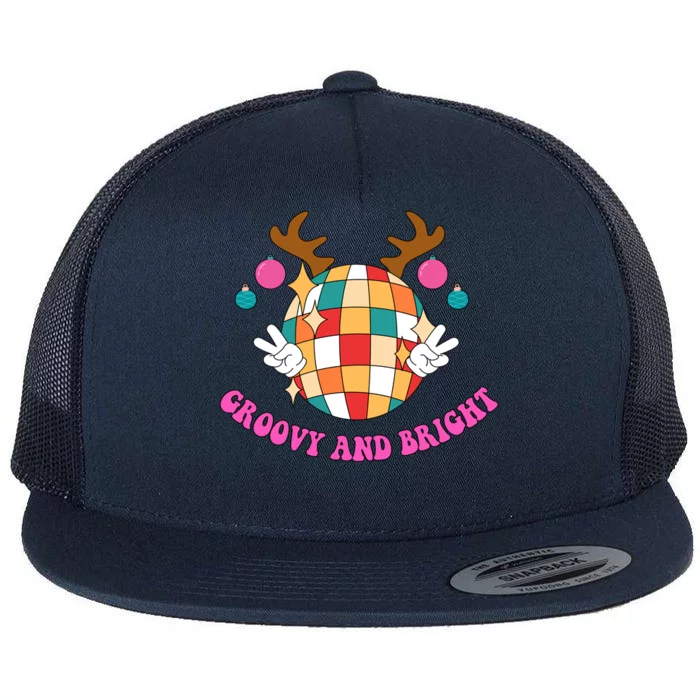 Groovy And Bright Disco Christmas Reindeer Flat Bill Trucker Hat