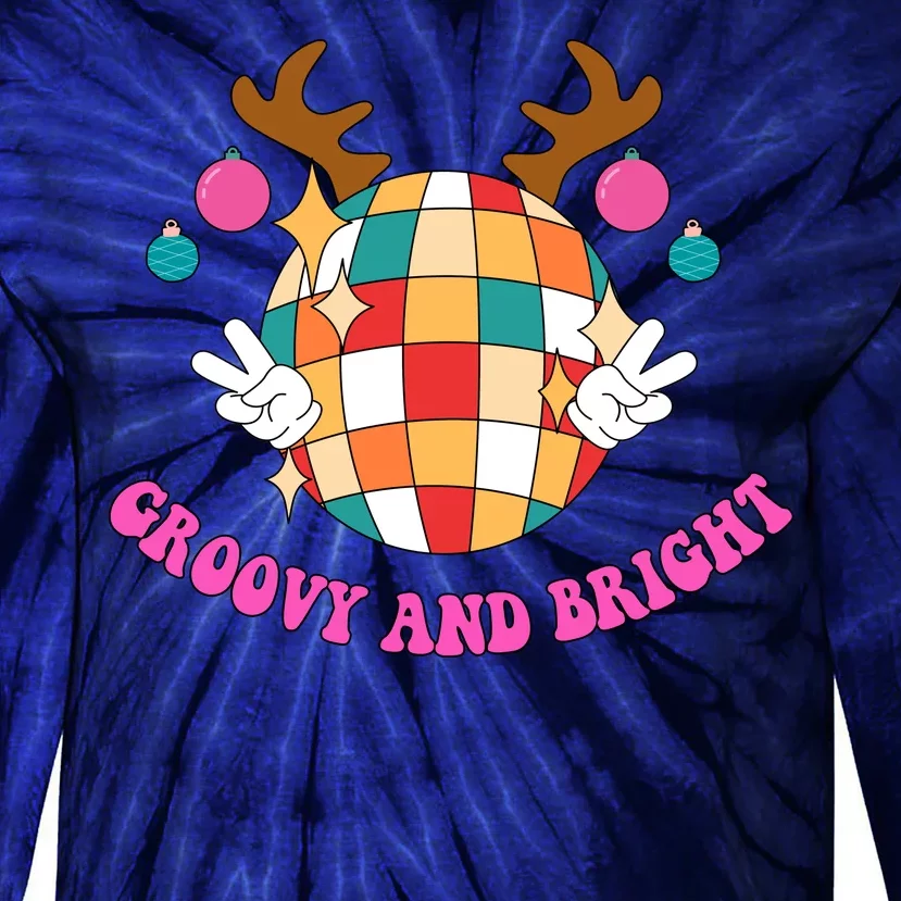 Groovy And Bright Disco Christmas Reindeer Tie-Dye Long Sleeve Shirt