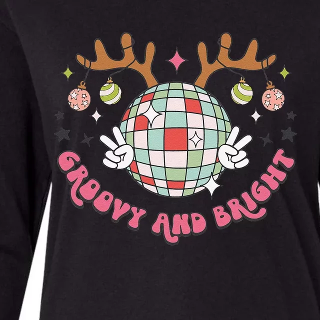 Groovy And Bright Merry Christmas Disco Ball Reindeer Womens Cotton Relaxed Long Sleeve T-Shirt