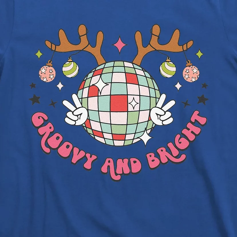 Groovy And Bright Merry Christmas Disco Ball Reindeer T-Shirt