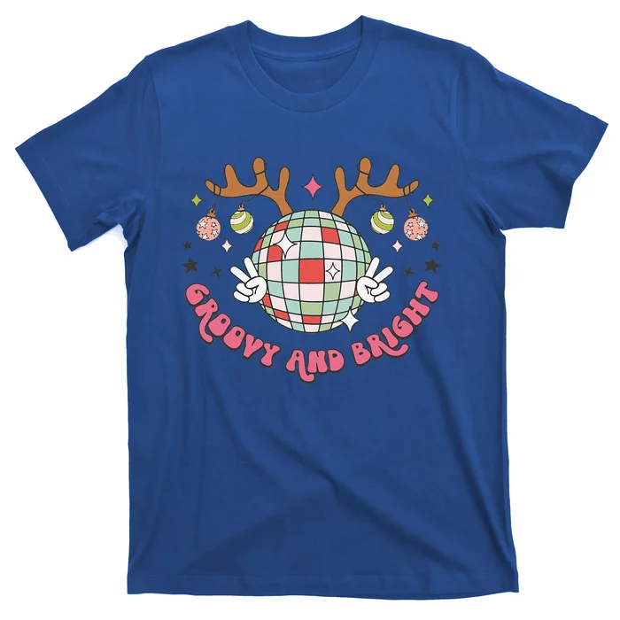 Groovy And Bright Merry Christmas Disco Ball Reindeer T-Shirt