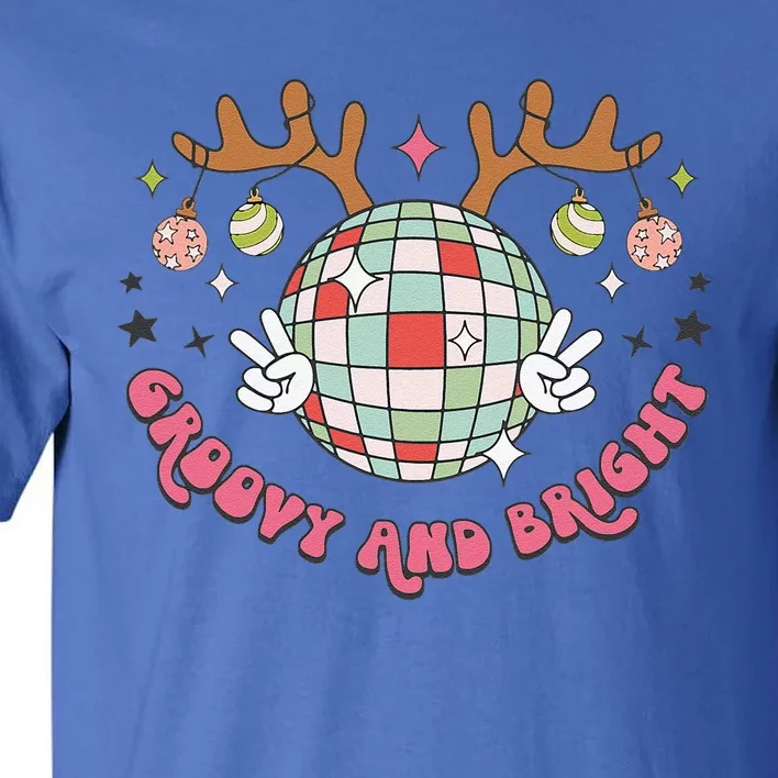 Groovy And Bright Merry Christmas Disco Ball Reindeer Tall T-Shirt